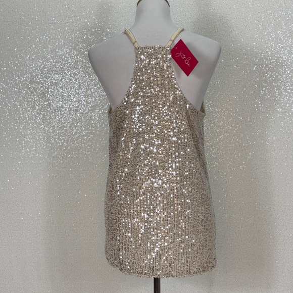Jess Lea Sequin Tank Women’s Medium Champagne Gold Sparkle Sleeveless Racerback - Picture 9 of 15